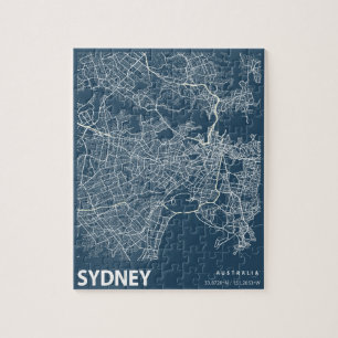 Sydney Australia Minimalist City Map Line Art Blue Legpuzzel