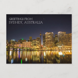 Sydney Australië Darling Harbor 's Nachts Briefkaart
