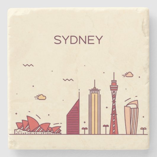 Sydney, Australië | Doodle Skyline Stenen Onderzetter (Voorkant)