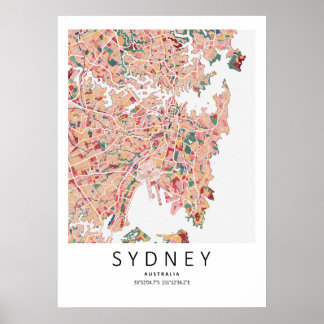 Sydney Australië Kaart Poster | Modern Stadsmuur K