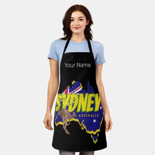 Sydney Australië Retro Kangoeroe en Flag Schort (Gedragen)