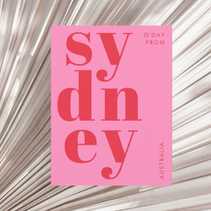 Sydney Australië rood roze typografie Briefkaart