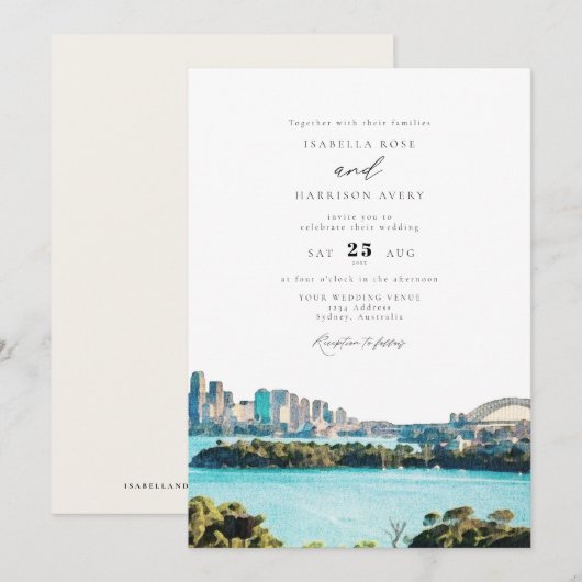 SYDNEY AUSTRALIË Waterverf Illustratie Bruiloft Kaart (Voorkant / Achterkant)