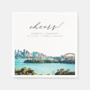 SYDNEY AUSTRALIË Waterverf Strand Skyline Bruiloft Servet