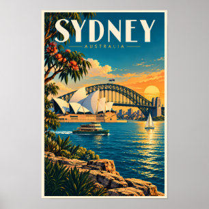 Sydney Australië Zonsondergang Illustratie Reis Ku Poster