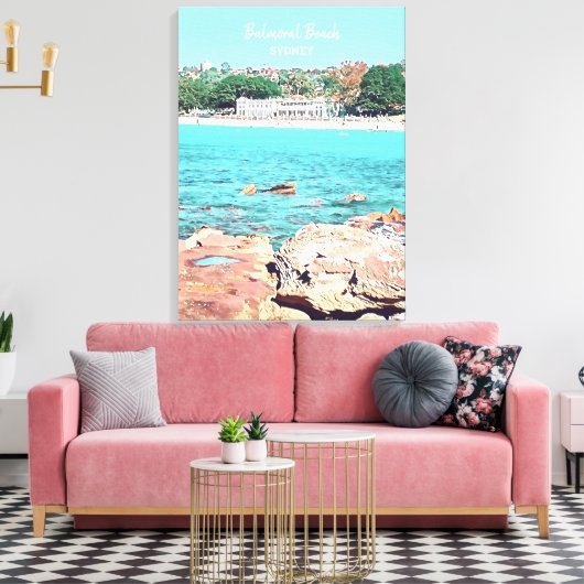 Sydney Balmoral Beach retro Bathers Pavillion Canvas Afdruk (Insitu (Woonkamer))