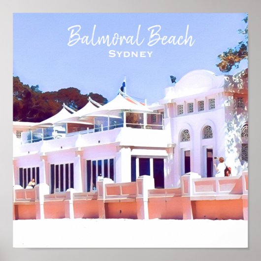 Sydney Balmoral Beach retro Bathers Pavillion Poster (Voorkant)