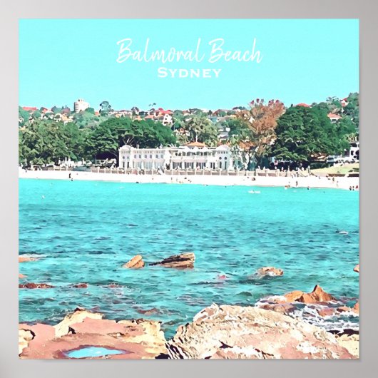 Sydney Balmoral Beach retro Bathers Pavillion Poster (Voorkant)