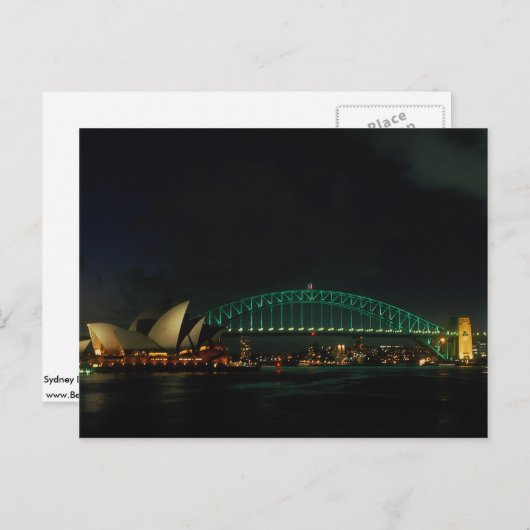 Sydney Bridge and Opera House at night, Australië Briefkaart (Voorkant / Achterkant)