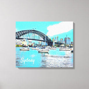 Sydney Harbor Bridge blauwe hemel met jachten Canvas Afdruk