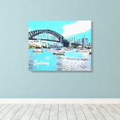 Sydney Harbor Bridge blauwe hemel met jachten Canvas Afdruk (Insitu (Houten vloer))