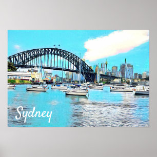 Sydney Harbor Bridge blauwe hemel met jachten Poster