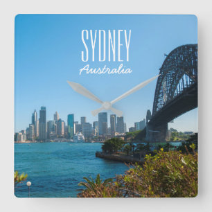 Sydney Harbor Bridge City Skyline Australië Vierkante Klok