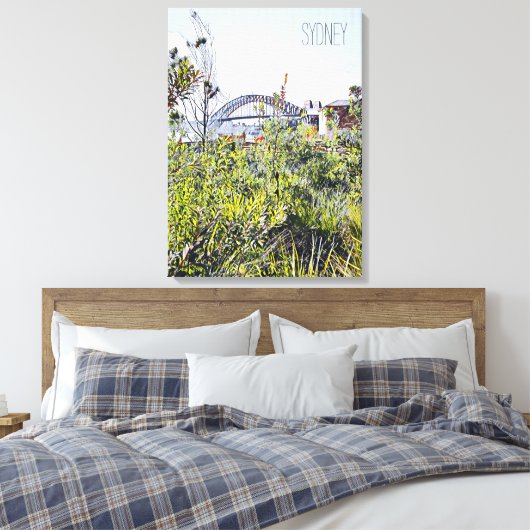 Sydney Harbour Bridge met inheemse planten Canvas Afdruk (Insitu (Slaapkamer))