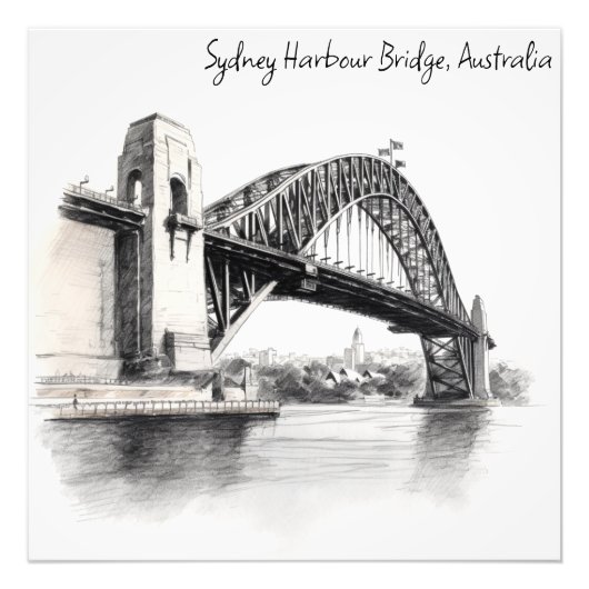Sydney Harbour Bridge schets Foto Afdruk (Voorkant)