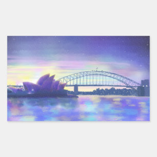 Sydney Harbour Opera House Paarse Sunset Painting Rechthoekige Sticker