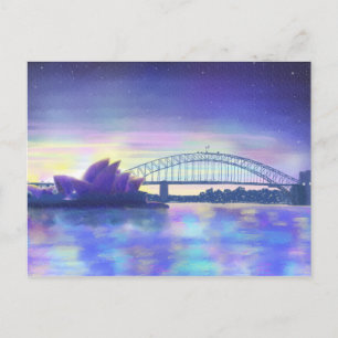 Sydney Harbour Paarse Sunset Cityscape Painting Briefkaart