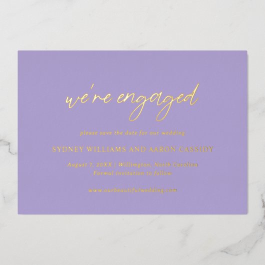 Sydney Lavender Modern Wedding Save the Date Folie Uitnodiging (Voorkant)