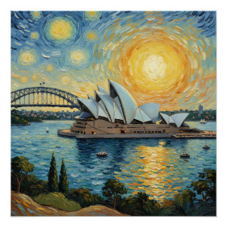 Sydney Opera House and Harbor Bridge painting Perfect Poster