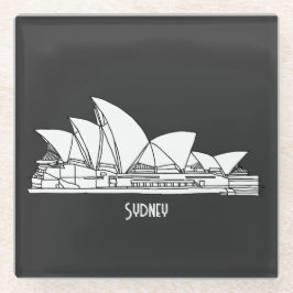 Sydney Opera House Australia tekenend souvenir Glazen Onderzetter