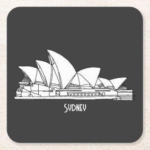 Sydney Opera House Australia tekenend souvenir Vierkante Kartonnen Onderzetter