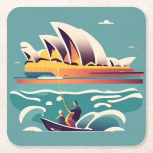 Sydney Opera House Australië schilderij souvenir Vierkante Kartonnen Onderzetter