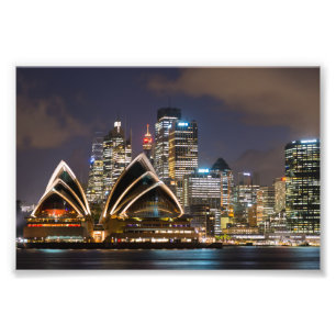 Sydney Opera house & cityscape at night, Australië Foto Afdruk