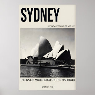 Sydney Opera House Kunstprint Zwart & Wit Vintage Poster