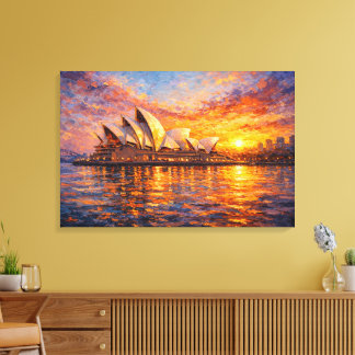 Sydney Opera House Sunset Knife Oil Painting Canvas Afdruk
