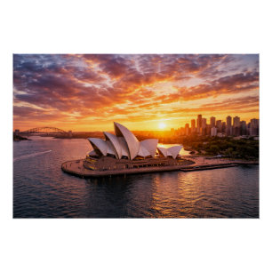 Sydney Opera House Zonsondergang Luchtfotografie Perfect Poster