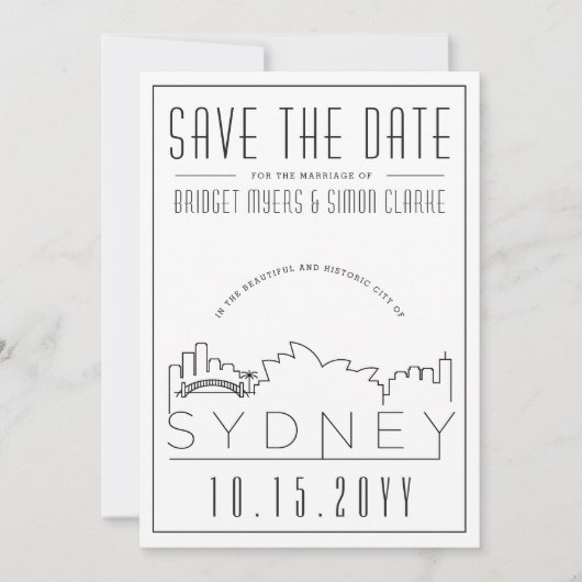 Sydney Trouw Deco Stijl Skyline Save the Date Kaart (Voorkant)
