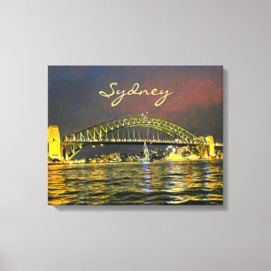 Sydney via de nachtelijke Harbor Bridge Australië Canvas Afdruk