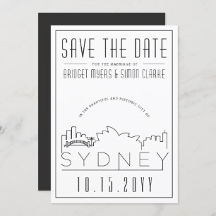 Sydney Wedding Deco Style Skyline Save the Date Kaart