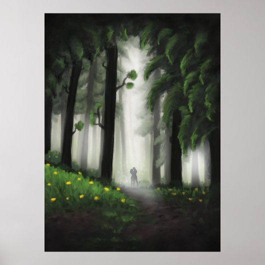 Sylvan Serenity: Majestueus Groen Bos met Distan Poster (Voorkant)