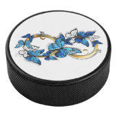 Symbol Infinity of Blue Morpho Butterflies Hockey Puck (3/4)