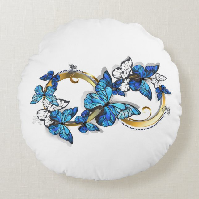 Symbol Infinity of Blue Morpho Butterflies Rond Kussen (Voorkant)