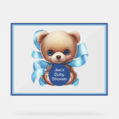 Symbole acrylique Baby shower bleu Ours Teddy (Recto)