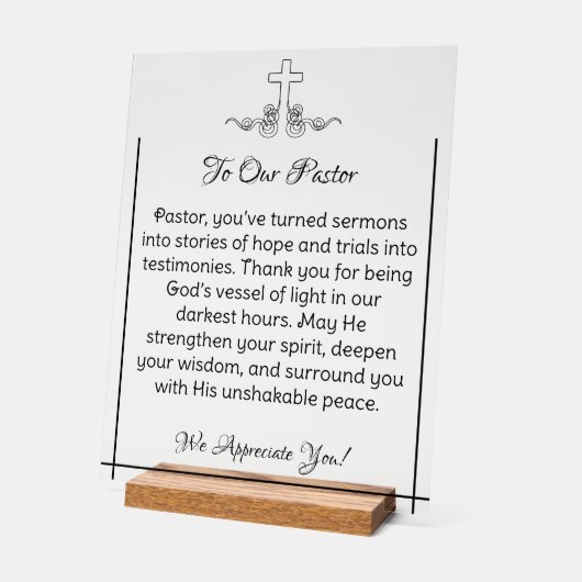 Symbole acrylique d'appréciation du pasteur décora (Angle)