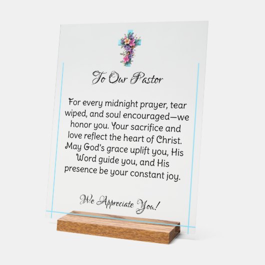 Symbole acrylique d'appréciation du pasteur décora (Angle)