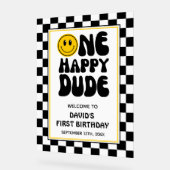 Symbole acrylique de bienvenue d'un joyeux homme (Angle)