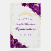 Symbole acrylique de Quinceanera Floral Purple Gol (Recto)