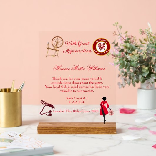 Symbole acrylique du Prix d'appréciation de l'OFJ (Mariage)