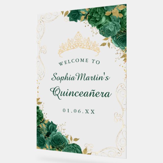 Symbole acrylique Emerald Gold Swirl Floral Quince (Angle)