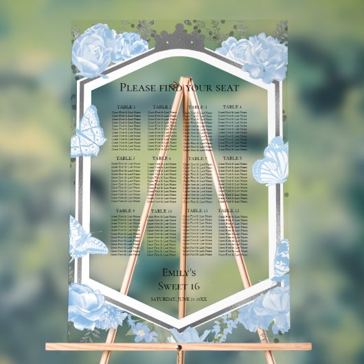 Symbole Acrylique Sweet 16 Seating Chart | Robe bl (Neutre)