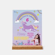 Symbole acrylique Unicorne Anniversaire - Nom et p