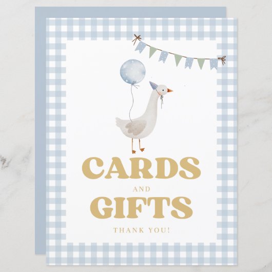 Symbole bleu En vichy une oie sotte Cartes et cade (Devant / Derrière)