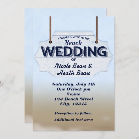 Symbole Bois Blanc Mariage Plage Invitations tropi (Devant / Derrière)