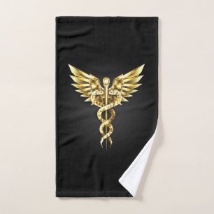 Symbole caducee polygonale en or