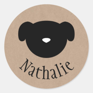 Symbole chien papier brun nom autocollant