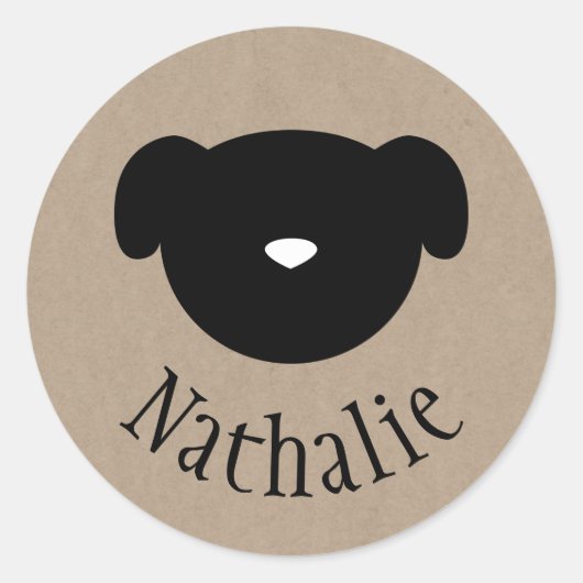 Symbole chien papier brun nom autocollant (Devant)